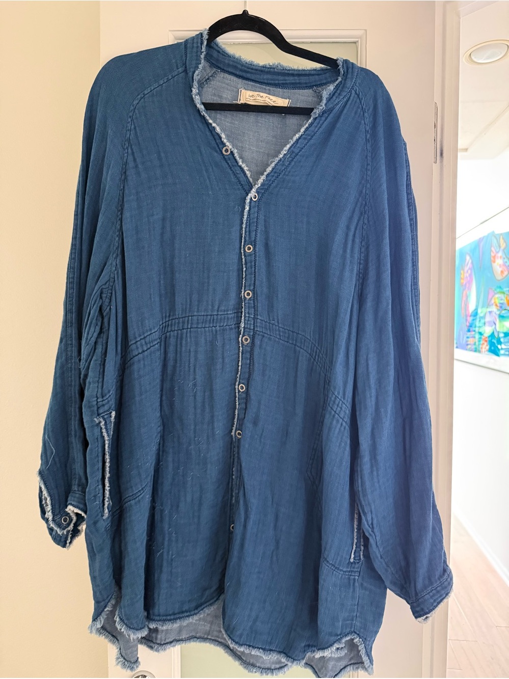 We the Free denim blue gauze long sleeve beach coverup XL